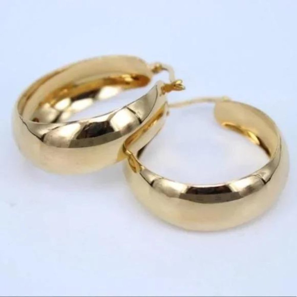 18K YELLOW GOLD 2” ROUND CHUNKY HOOP EARRINGS, BEAUTIFUL EARRINGS, CUTE EARRINGS - Picture 5 of 5